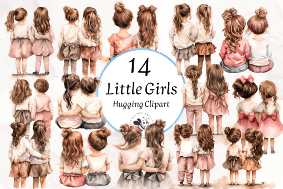 14 Little Girls Watercolor Clip Arts: A Designer's Delight