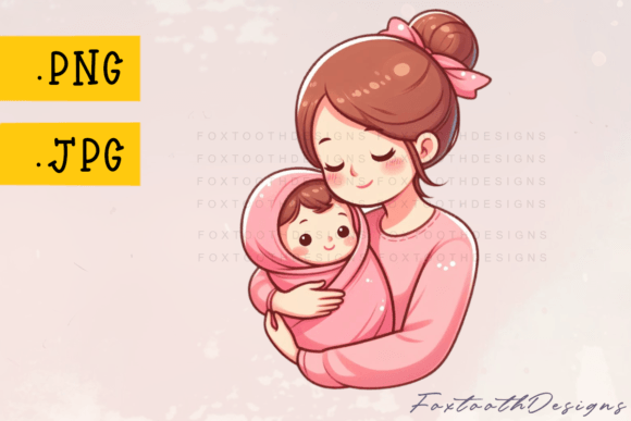 Adorable Mother with Baby in Pink Blanket Clipart