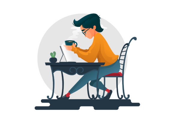Boy Sitting in Chair with Cup of Coffee: A Timeless Illustration for Creative Projects