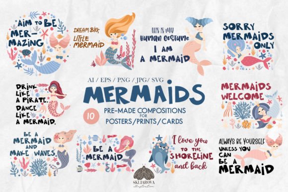 Mermaids SVG PNG EPS Quotes: Enchanting Design Assets
