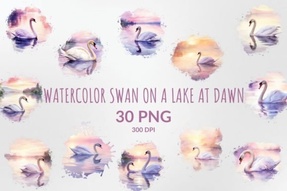 Watercolor Swan on a Lake at Dawn: A Visual Asset for Serene Branding