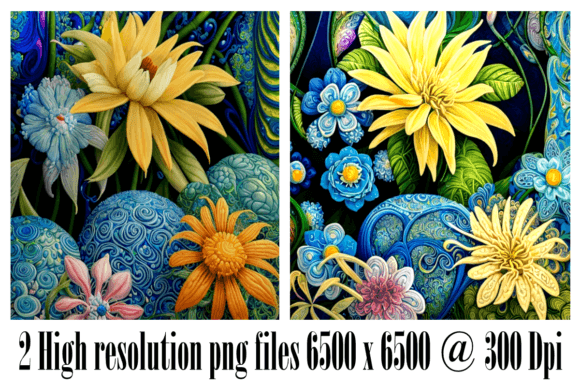 Whimsical Flowers in Blue and Yellow: A Burst of Cheerful Artistry